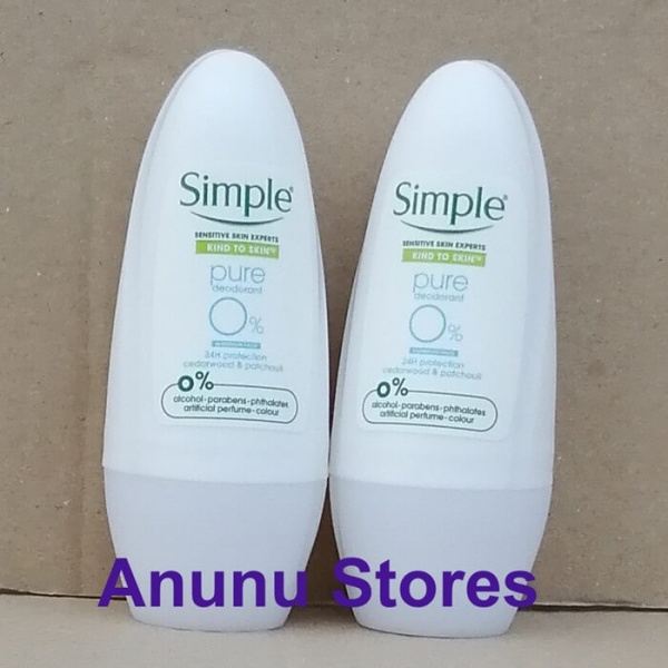 Simple Pure 0% Aluminium Salts Deodorant Roll-on - 2 x 50ml